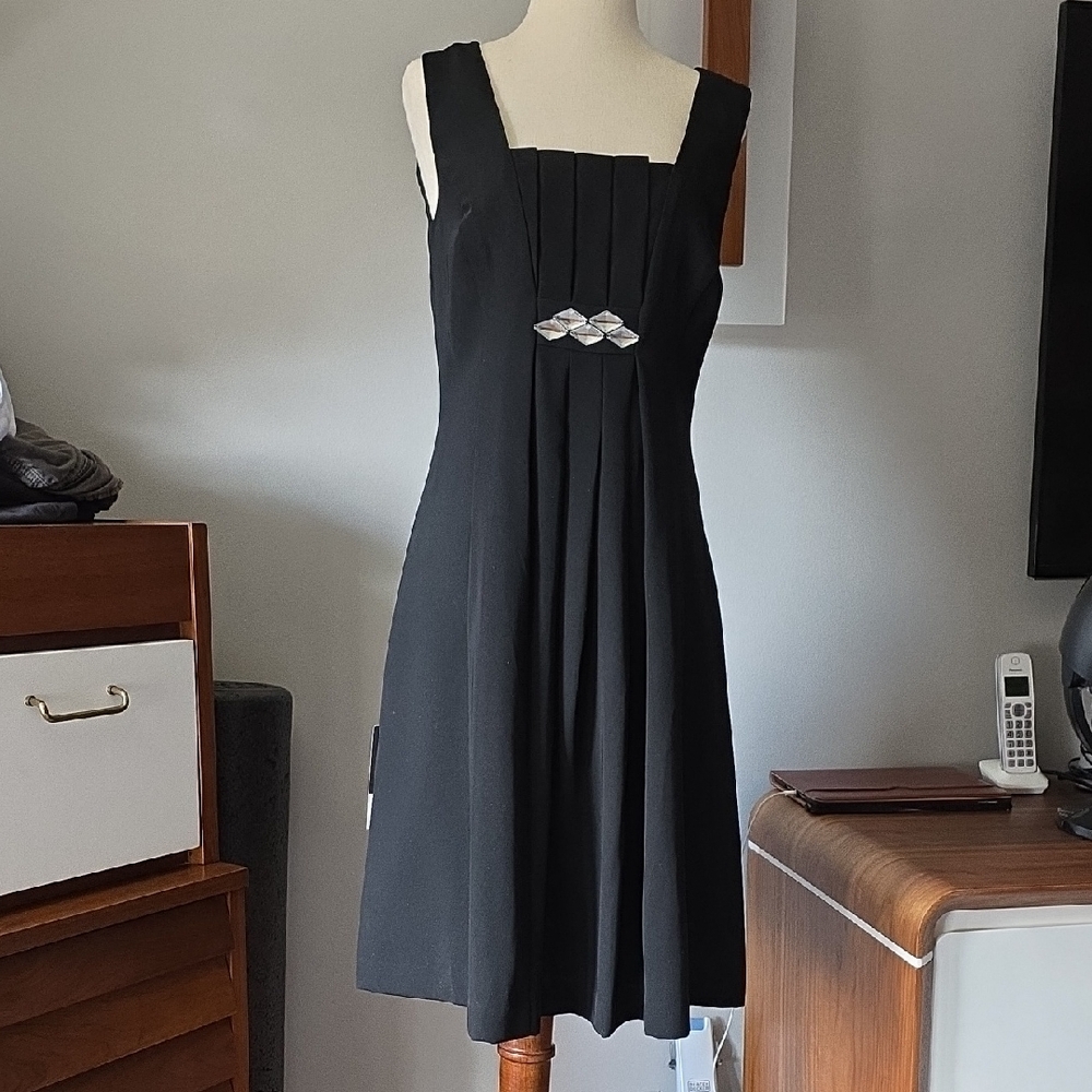 Vintage LOFT Black Fit and Flare Sleeveless dress with Rhinestones